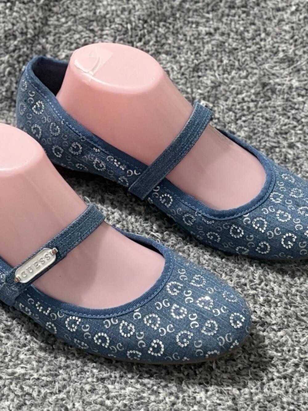 GUESS Mary Jane Flats Los Angeles Blue Chambray Denim Embellished Sparkle